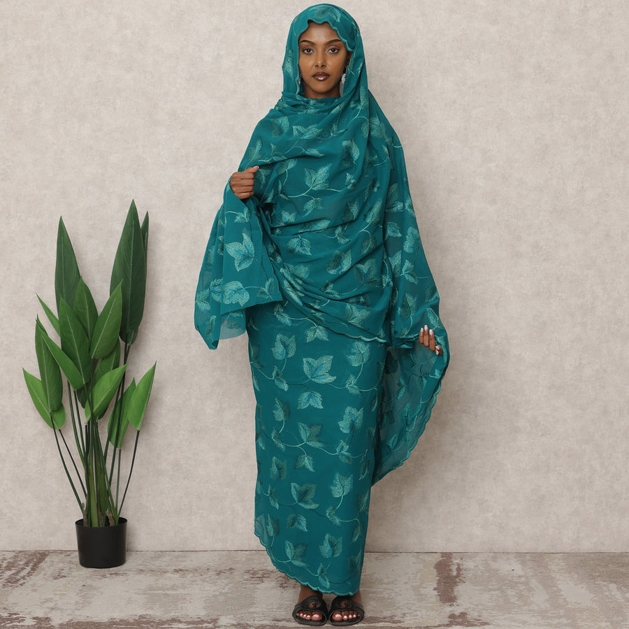 ثوب سوداني تقليدي باللون الأخضر المزرق، مصنوع من قماش الفوال القطني الخالص بطول 4.5 متر، وعرض 140 سم، صنع في الهند - D24482