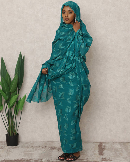 ثوب سوداني تقليدي باللون الأخضر المزرق، مصنوع من قماش الفوال القطني الخالص بطول 4.5 متر، وعرض 140 سم، صنع في الهند - D24482