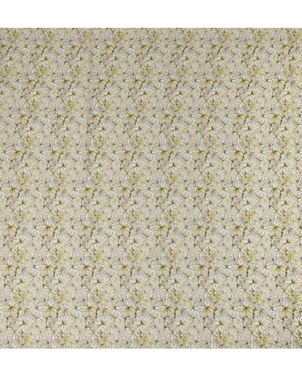 Cream Beige Abstract Floral Printed Cotton Lawn Fabric All Over Line Art Flower Design Soft Dressmaking Material 4.0 Meters Length 110 Cms Width India-D27657