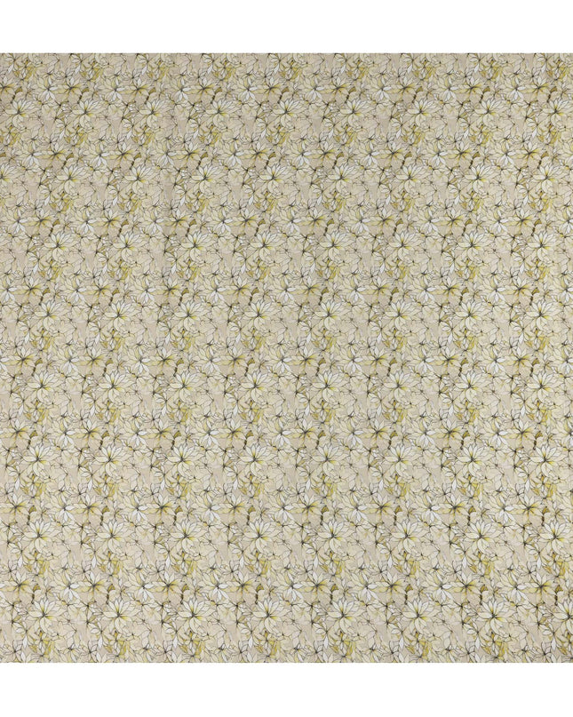Cream Beige Abstract Floral Printed Cotton Lawn Fabric All Over Line Art Flower Design Soft Dressmaking Material 4.0 Meters Length 110 Cms Width India-D27657