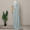 Ice Blue Premium French Metallic Chantilly Lace Saree with Stone Work, Width 110 Cms, 5.5 Mtrs, France-D25591