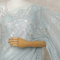 Ice Blue Premium French Metallic Chantilly Lace Saree with Stone Work, Width 110 Cms, 5.5 Mtrs, France-D25591