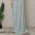 Ice Blue Premium French Metallic Chantilly Lace Saree with Stone Work, Width 110 Cms, 5.5 Mtrs, France-D25591