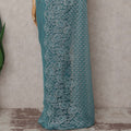 Turquoise Teal French Chantilly Lace Saree