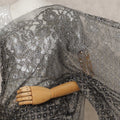 Antique Black Premium French Metallic Chantilly Lace Saree with Stone Work, Width 110 Cms, 5.5 Mtrs, France-D25577