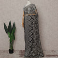 French Chantilly Lace Saree - Gunmetal Silver Stone