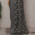 French Chantilly Lace Saree - Gunmetal Silver Stone