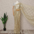 ساري فرنسي فاخر من الدانتيل الفرنسي المعدني بلون الشمبانيا الذهبي مع تطريز حجري، عرض 110 سم، 5.5 متر، فرنسا - D25570