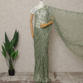 French Chantilly Lace Saree Piece - Eucalyptus Green