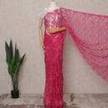 Hot Pink Premium French 2-Tone Chantilly Lace Saree with Stone Work, Width 110 Cms, 5.5 Mtrs, France-D25559