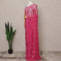 Hot Pink Premium French 2-Tone Chantilly Lace Saree with Stone Work, Width 110 Cms, 5.5 Mtrs, France-D25559