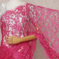 Hot Pink Premium French 2-Tone Chantilly Lace Saree with Stone Work, Width 110 Cms, 5.5 Mtrs, France-D25559