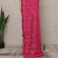 Hot Pink Premium French 2-Tone Chantilly Lace Saree with Stone Work, Width 110 Cms, 5.5 Mtrs, France-D25559