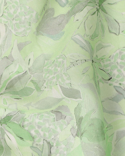 Mint Green Floral Botanical Printed Viscose Crepe Fabric Soft Lightweight Flowing Nature Inspired Floral Print Dress Sewing Craft Fabric 110 Cms Width Made In India-D28332