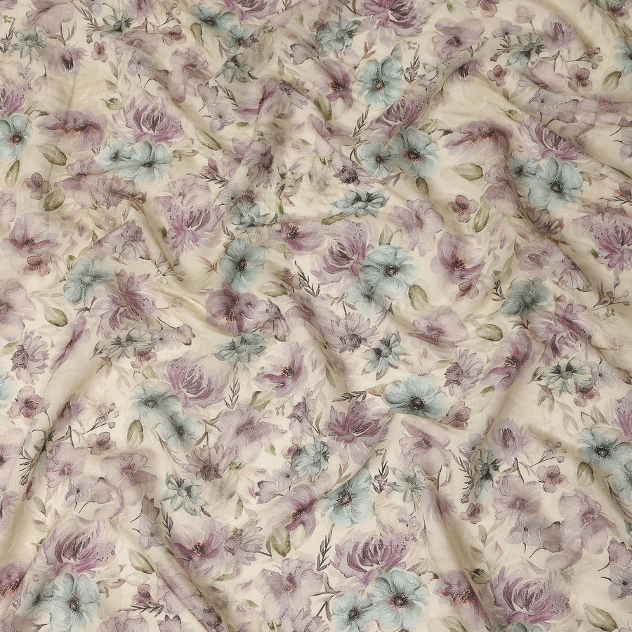 Ivory Cream Pastel Watercolor Floral Printed Viscose Crepe Fabric Soft Lightweight Textured Botanical Flower Pattern Dress Sewing Craft Fabric 110 Cms Width Made In India-D28327