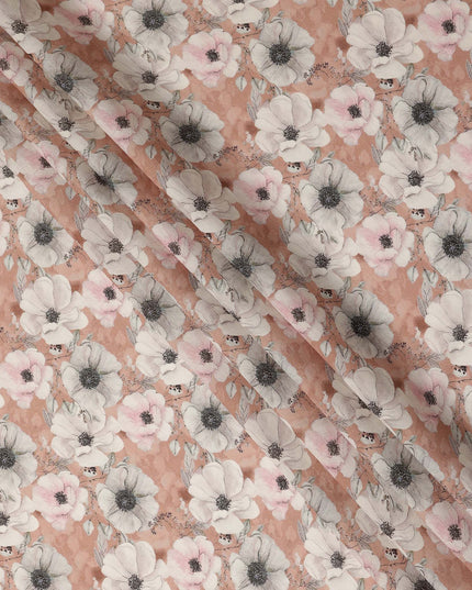 Peach Floral Watercolor Printed Viscose Crepe Fabric Soft Flowing Botanical Flower Print Dressmaking Sewing Craft Fabric 110 Cms Width Made In India-D28333