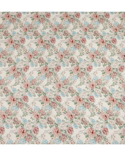 Cream Peach Blue Floral Printed Viscose Crepe Fabric 110 Cms Width India-D27743