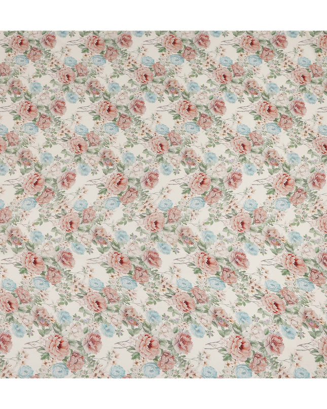 Cream Peach Blue Floral Printed Viscose Crepe Fabric 110 Cms Width India-D27743