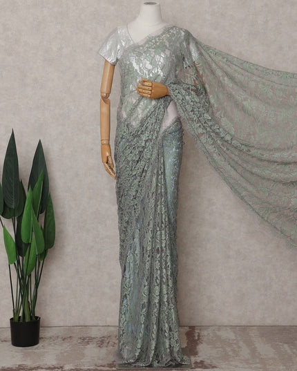 Sage Green French Chantilly Lace Saree
