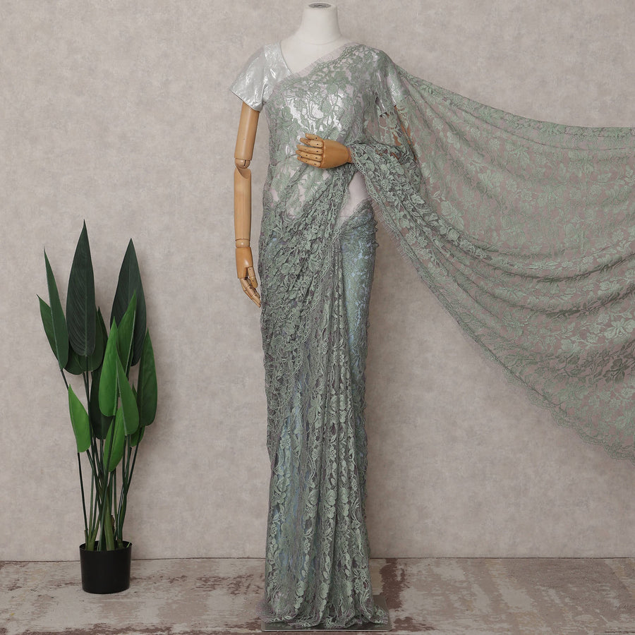 Sage Green French Chantilly Lace Saree