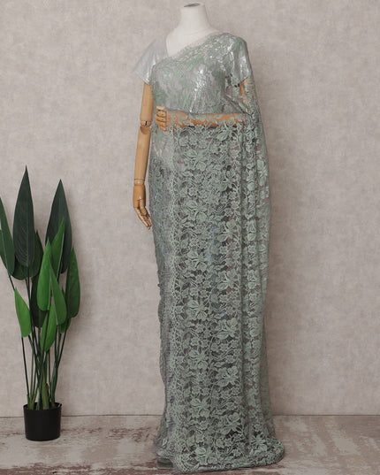 Sage Green French Chantilly Lace Saree
