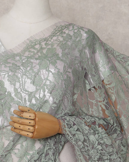 Sage Green French Chantilly Lace Saree