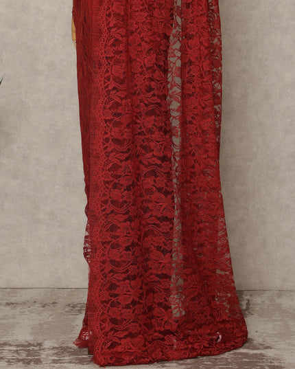 Crimson Red Premium French Chantilly Saree Lace Fabric 5.5 Meters x 110 Cms Width Elegant Floral Net Material From France Unstitched Blouse Not Included-D28157