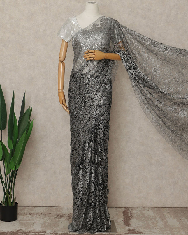 Grey French Metallic Chantilly Lace Saree