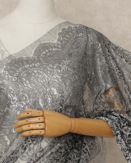 Grey French Metallic Chantilly Lace Saree