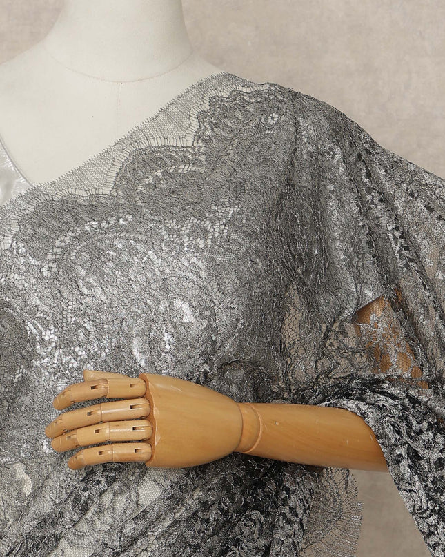 Grey French Metallic Chantilly Lace Saree