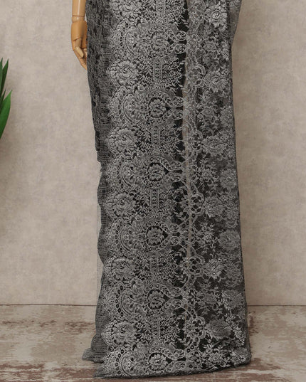 Grey French Metallic Chantilly Lace Saree