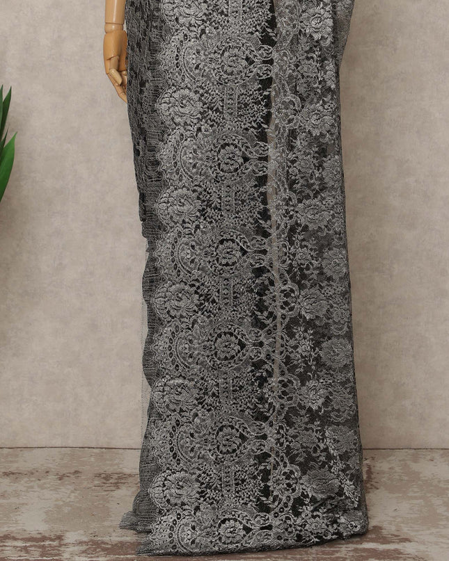 Grey French Metallic Chantilly Lace Saree
