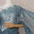 Teal Blue Premium French Metallic Chantilly Lace Saree – 5.5 Meters Length, 110 Cms Width, Crafted in France-D26113