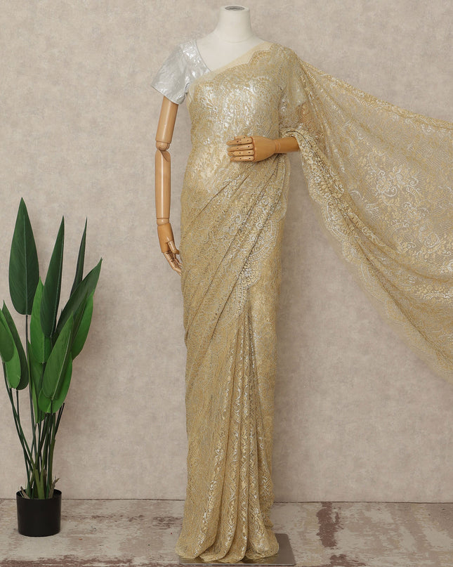 Gold French Metallic Chantilly Lace Saree