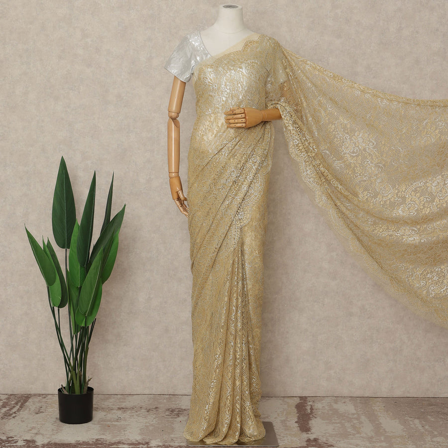 Gold French Metallic Chantilly Lace Saree