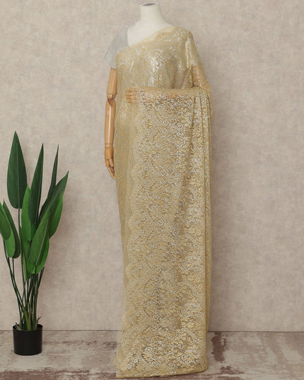 Gold French Metallic Chantilly Lace Saree