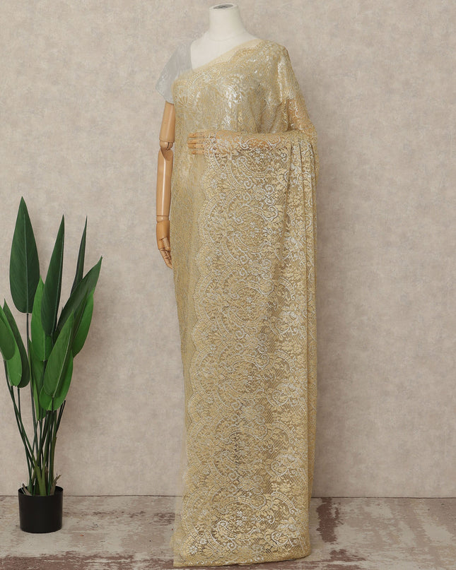 Gold French Metallic Chantilly Lace Saree