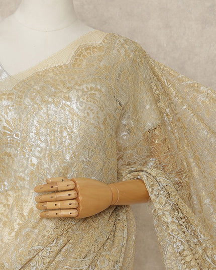Gold French Metallic Chantilly Lace Saree