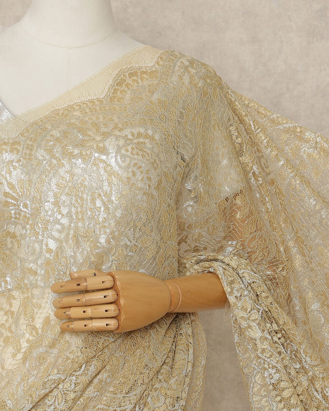 Gold French Metallic Chantilly Lace Saree