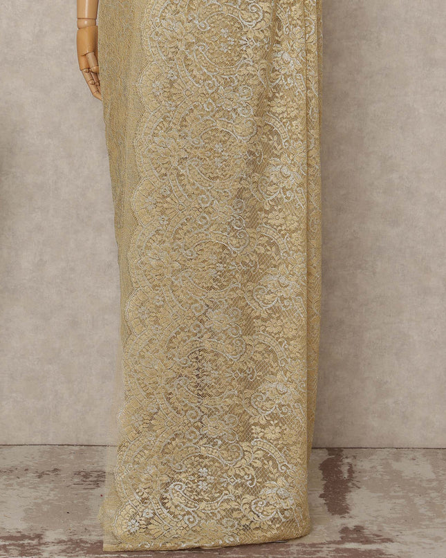 Gold French Metallic Chantilly Lace Saree