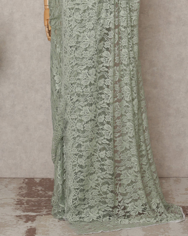 Sage Green Premium French 2-Tone Chantilly Lace Saree, 5.5 Mtrs with 110 Cms Width, Imported from France-D25431