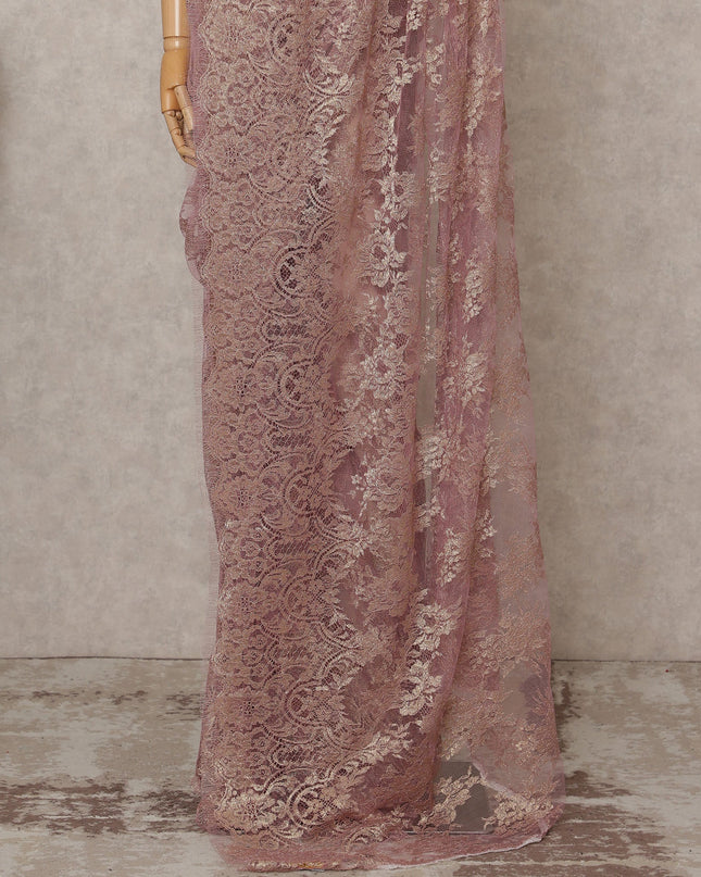 Rose Pink Premium French Metallic Chantilly Lace Saree Fabric – 5.5 Meters Length, Width 110 Cms, Made in France-D25603 Regal Fabrics