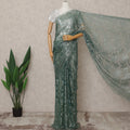 Teal Green Premium French Metallic Chantilly Lace Saree Fabric – 5.5 Meters Length, Width 110 Cms, Made in France-D25609