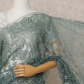 Teal Green Premium French Metallic Chantilly Lace Saree Fabric – 5.5 Meters Length, Width 110 Cms, Made in France-D25609