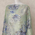 Mint Sage Traditional Somali Silk Chiffon Dirac Fabric with Metallic Lurex Blue Floral Design, 3.5 Mtrs Piece, Width 140 Cms, Made in South Korea-D26524