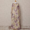 Beige and Purple Floral Metallic Somali Silk Chiffon Dirac Fabric – 3.5 Meters, Width 140 cm, Made in South Korea-D24732