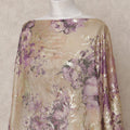 Beige Traditional Somali Silk Chiffon Dirac Fabric with Metallic Lurex & Purple Floral Design, 3.5 Mtrs Piece, Width 140 Cms, Made in South Korea-D26519