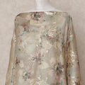 Beige and Mint Floral Metallic Somali Silk Chiffon Dirac Fabric – 3.5 Meters, Width 140 cm, Made in South Korea-D24733