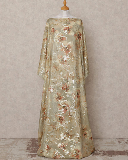 Light Gold and Rust Floral Metallic Somali Silk Chiffon Dirac Fabric – 3.5 Meters, Width 140 cm, Made in South Korea-D24742
