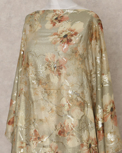 Olive Green Traditional Somali Silk Chiffon Dirac Fabric with Metallic Lurex, 3.5 Mtrs Piece, Width 140 Cms, Made in South Korea-D26518